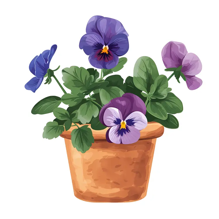Purple Pansies in Pot