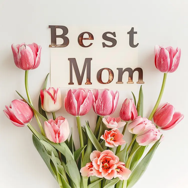 Best Mom with Pink Tulips Illustration