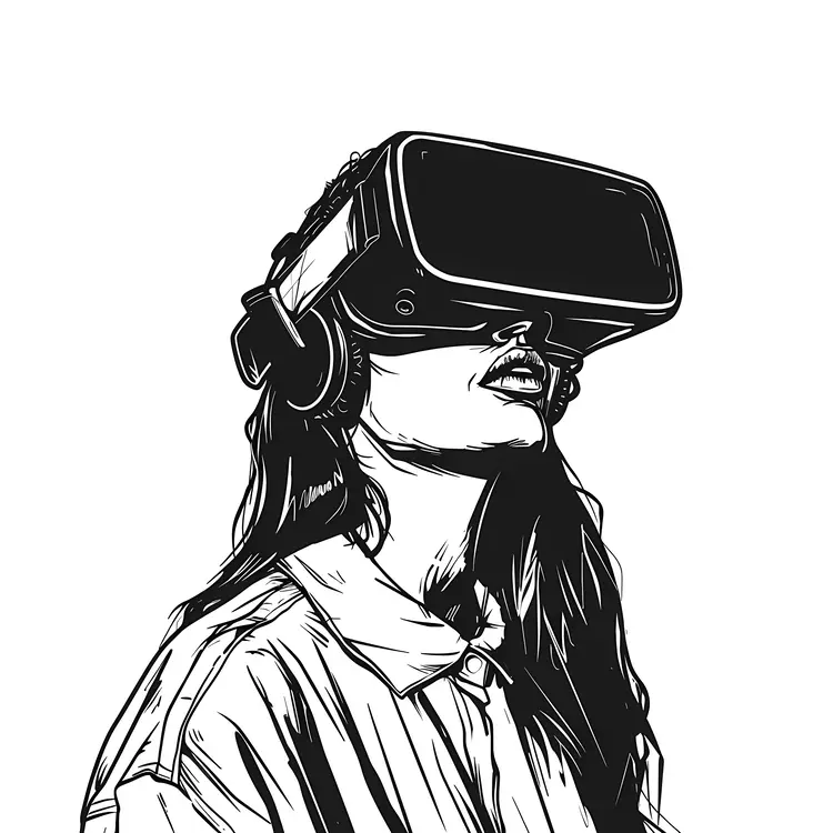 Monochrome VR Headset with Headphones
