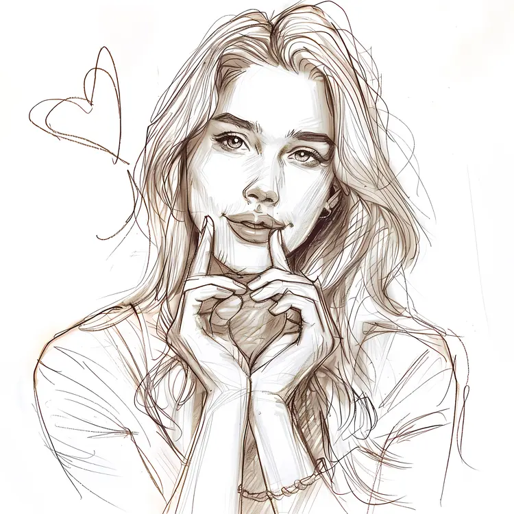 Woman Making Heart Gesture Drawing