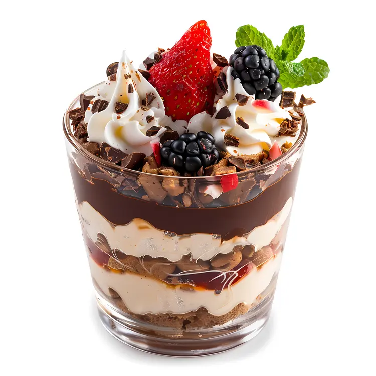 Chocolate Dessert with Whipped Cream and Berries