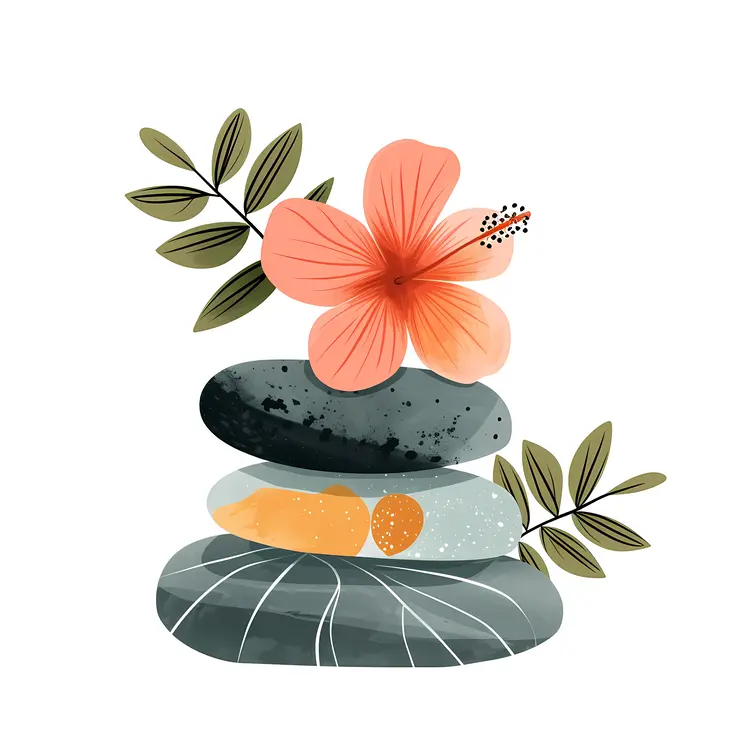 Zen Stacked Stones with Delicate Flowers