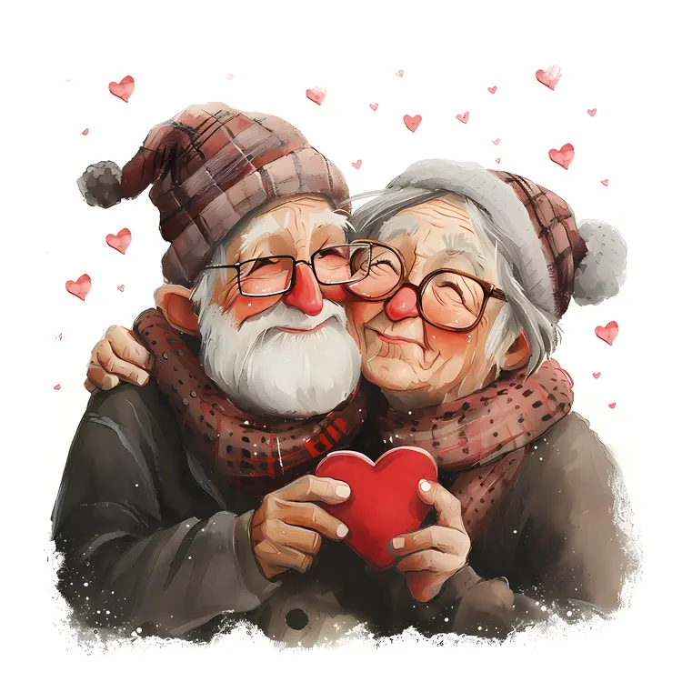 Elderly Couple Holding Heart Illustration