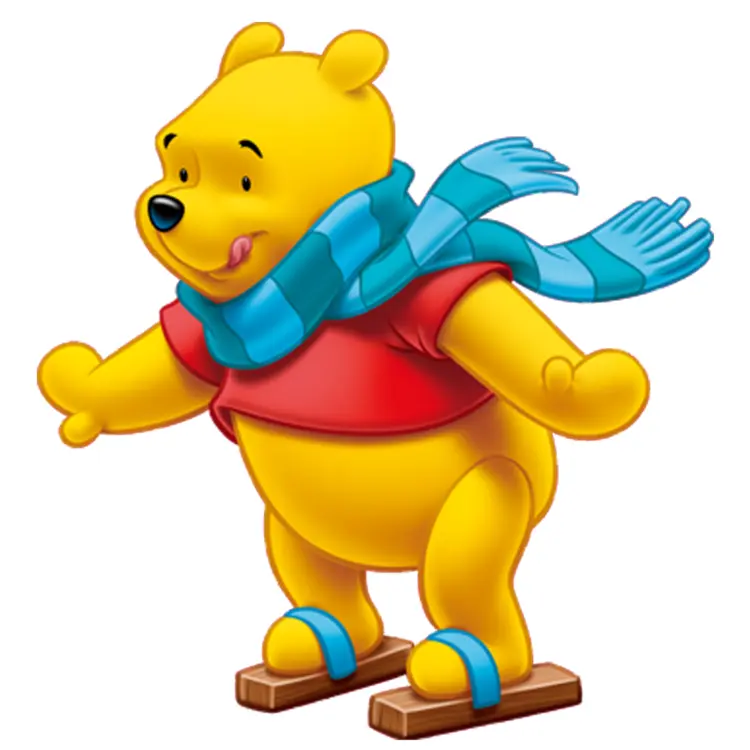 Yellow Bear with Blue Scarf on Skis