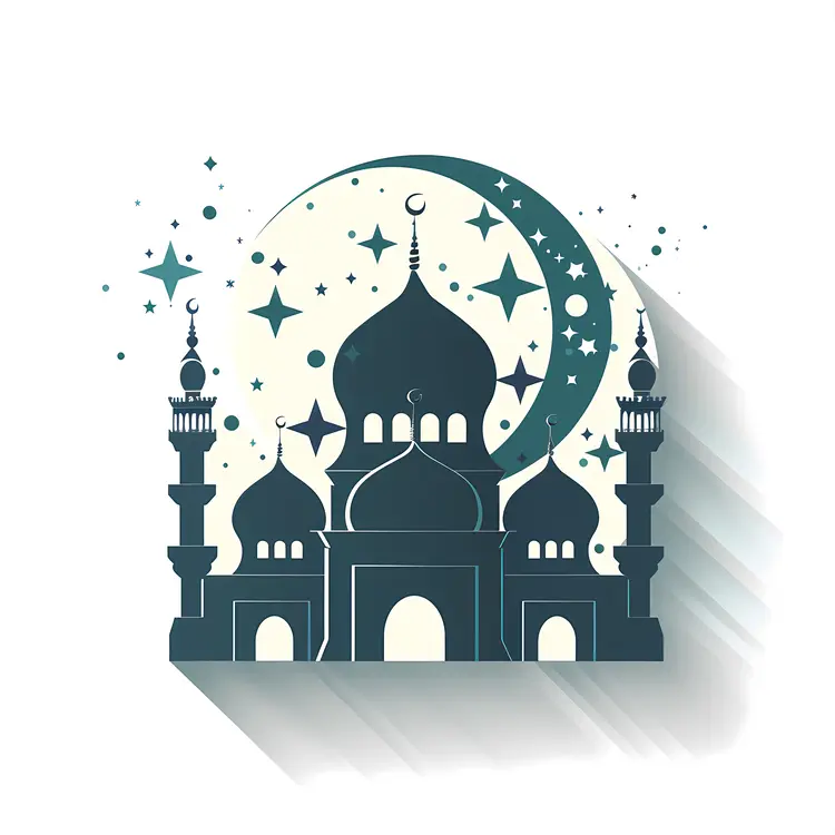 Blue Mosque with Minarets and Crescent Moon