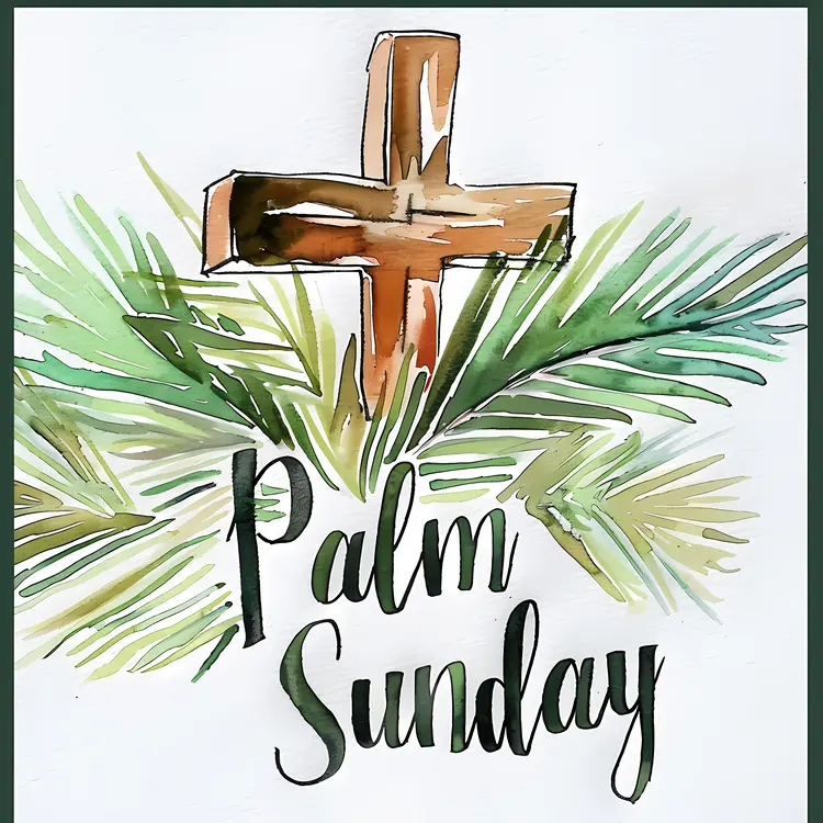 Palm Sunday with Cross and Palm Leaves