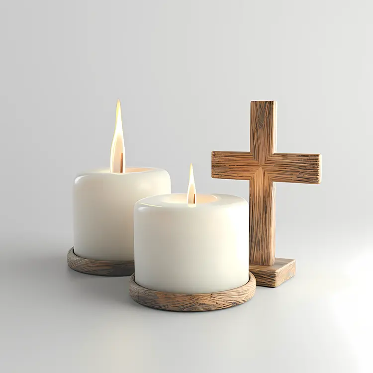 Wooden Cross with Two White Candles