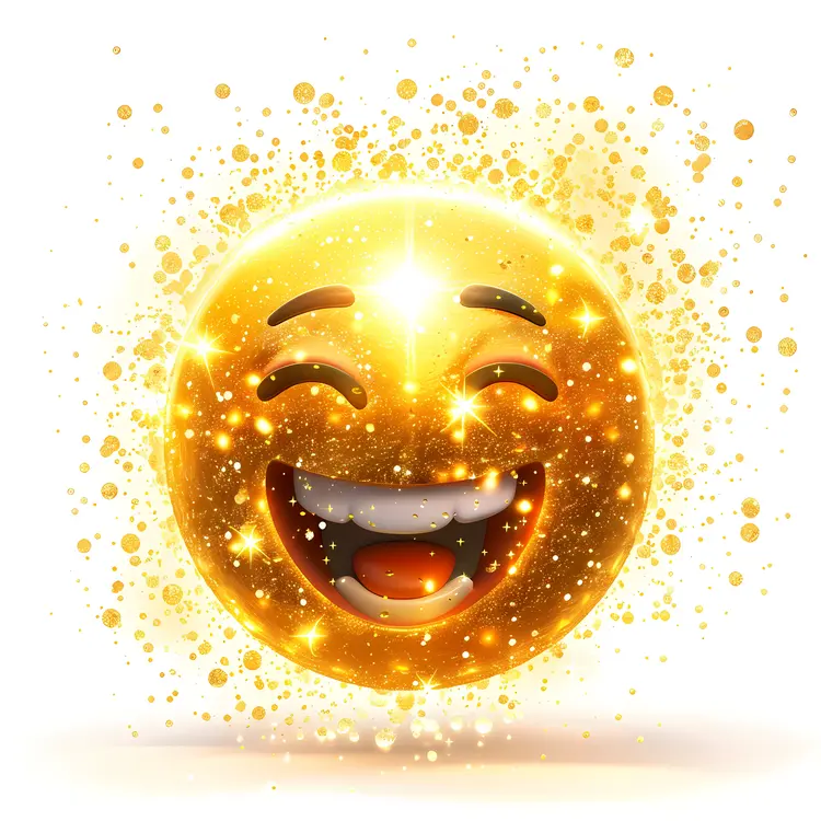Golden Laughing Face with Sparkles