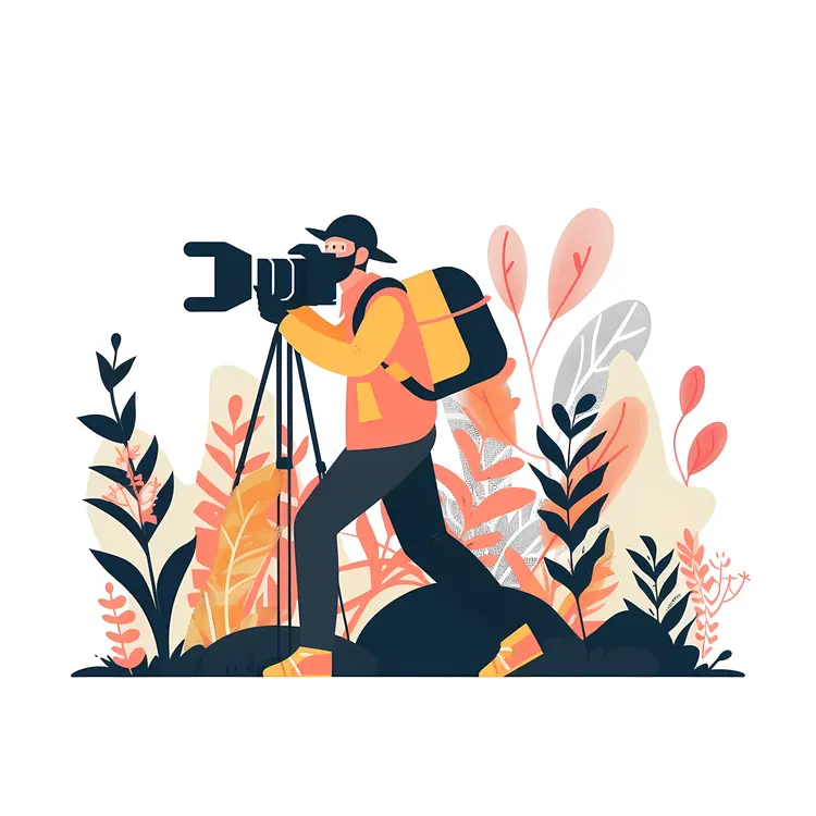 Photographer in Yellow Jacket in Nature