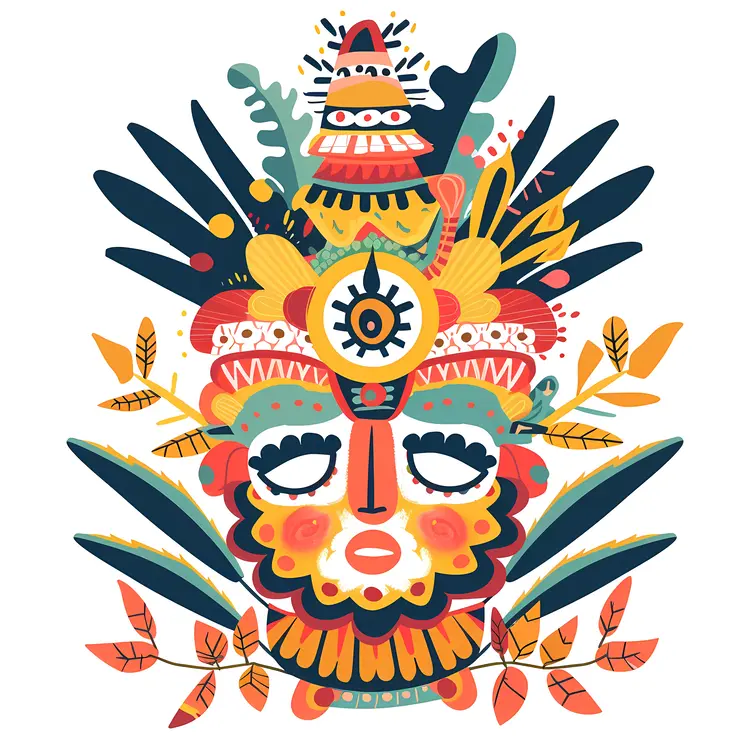 Colorful Tribal Mask with Leaves