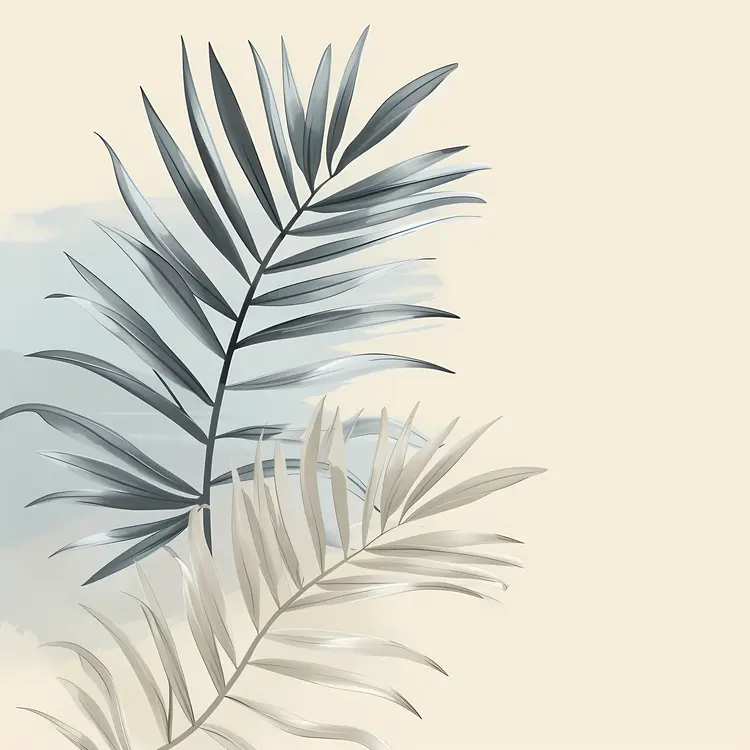 Blue and Beige Palm Leaves Art