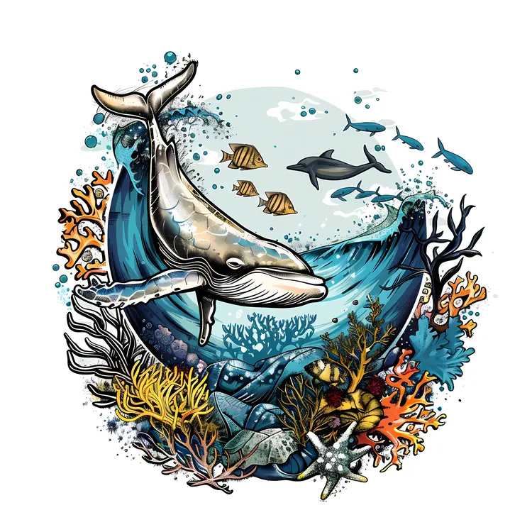 Humpback Whale in Colorful Ocean
