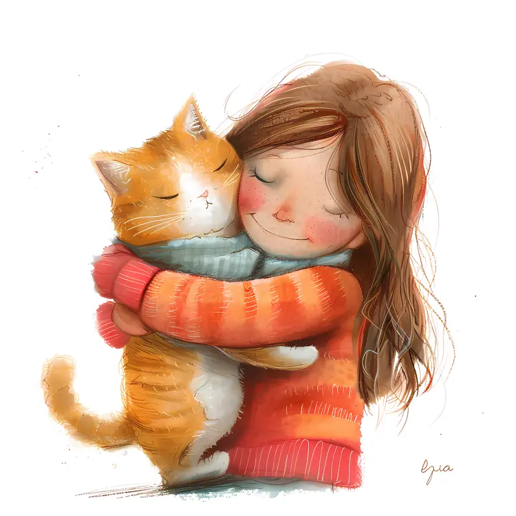 Girl Hugging a Cat