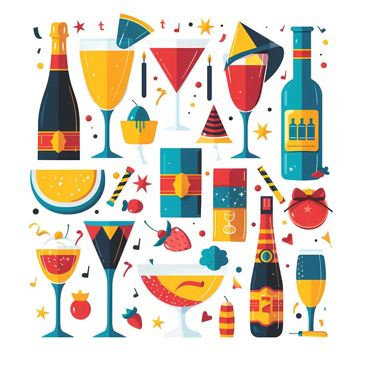 Cocktails and Bottles with Party Decorations