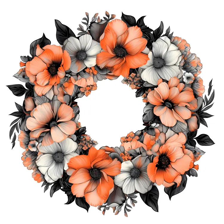 Vibrant Orange and White Floral Wreath