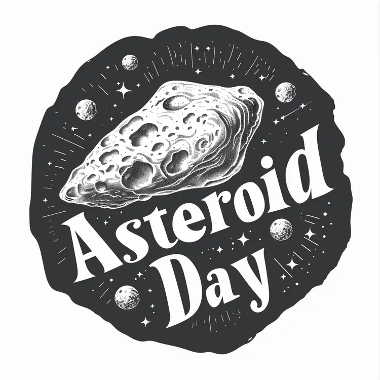 Asteroid Day Stamp with Celestial Bodies