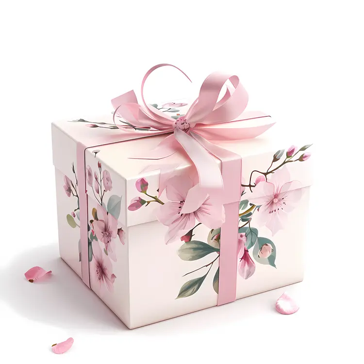 Beautifully Wrapped Gift Box with Floral Design