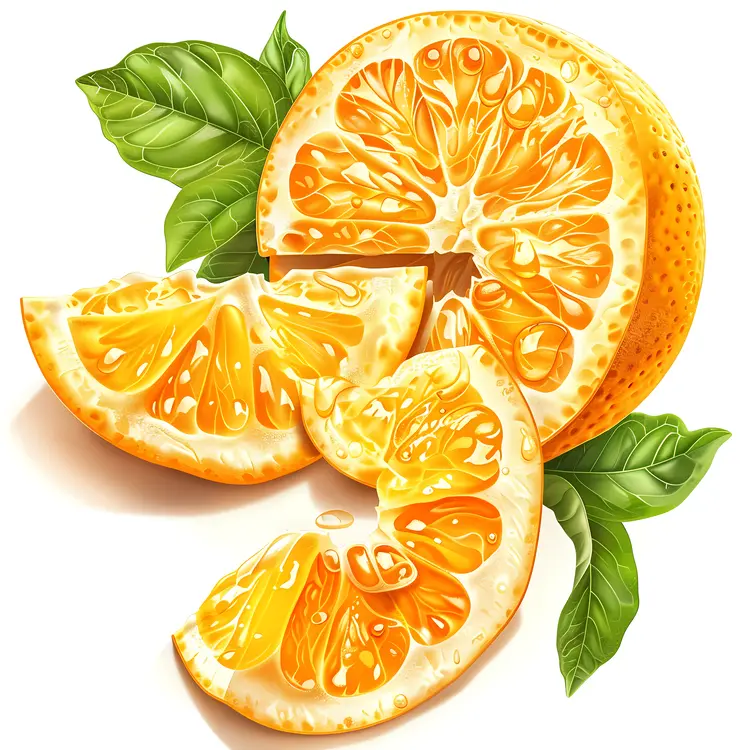 Orange Segments with Leaves