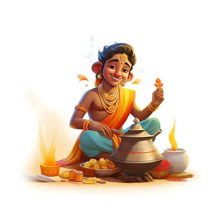 Smiling Boy Cooking with Pot