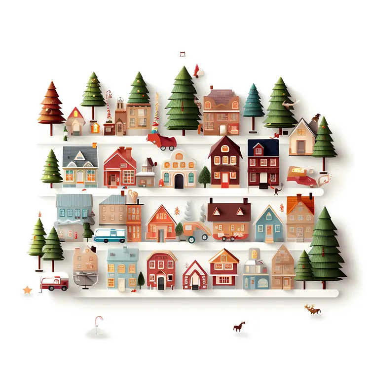 Christmas Village with Decorated Houses