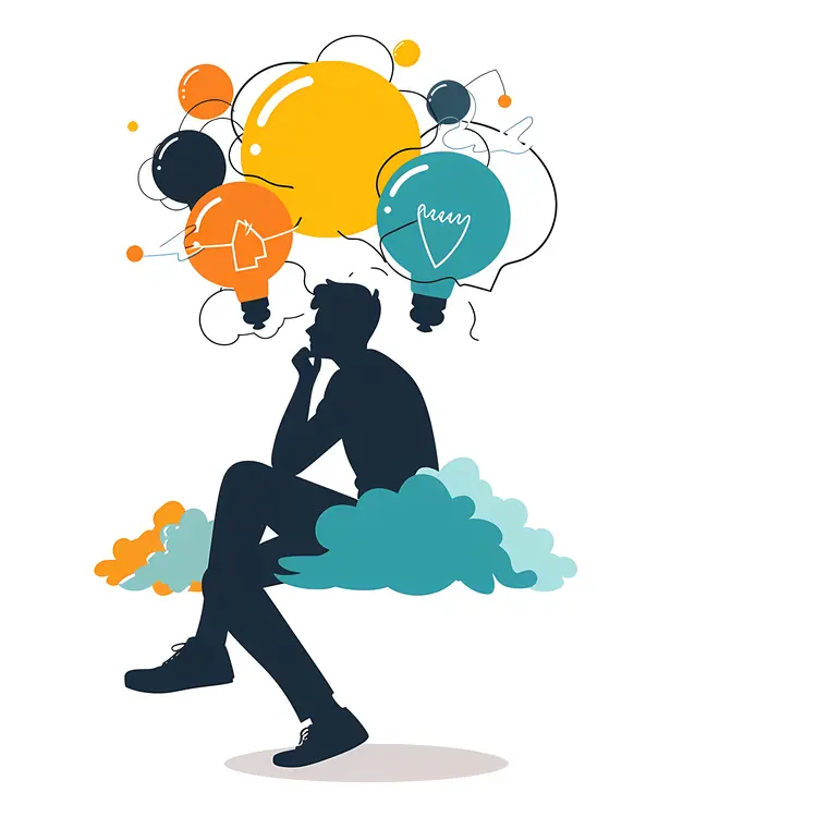 Thinking Man with Light Bulbs Illustration