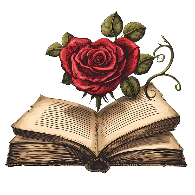 Red Rose Growing from an Open Book
