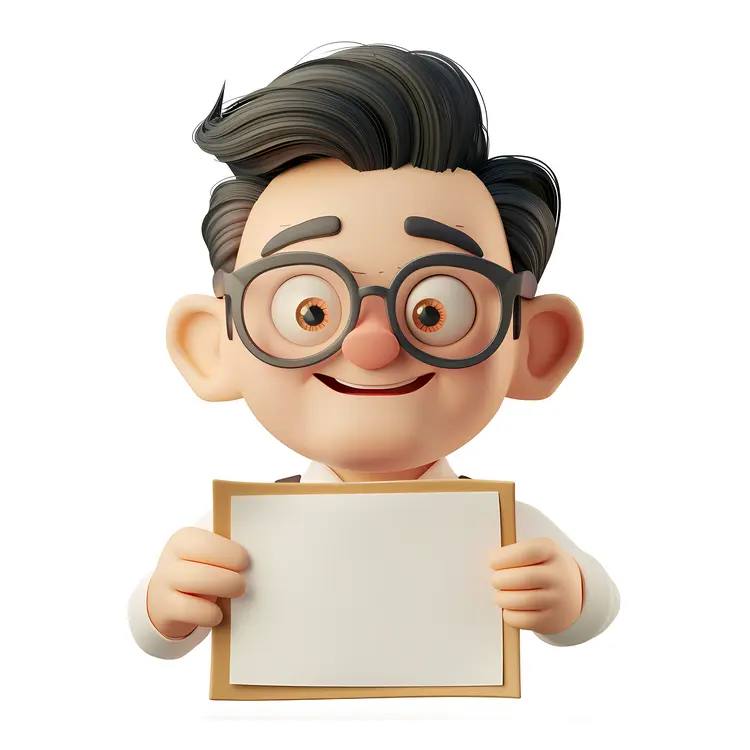 Friendly Cartoon Boy Holding a Blank Sign