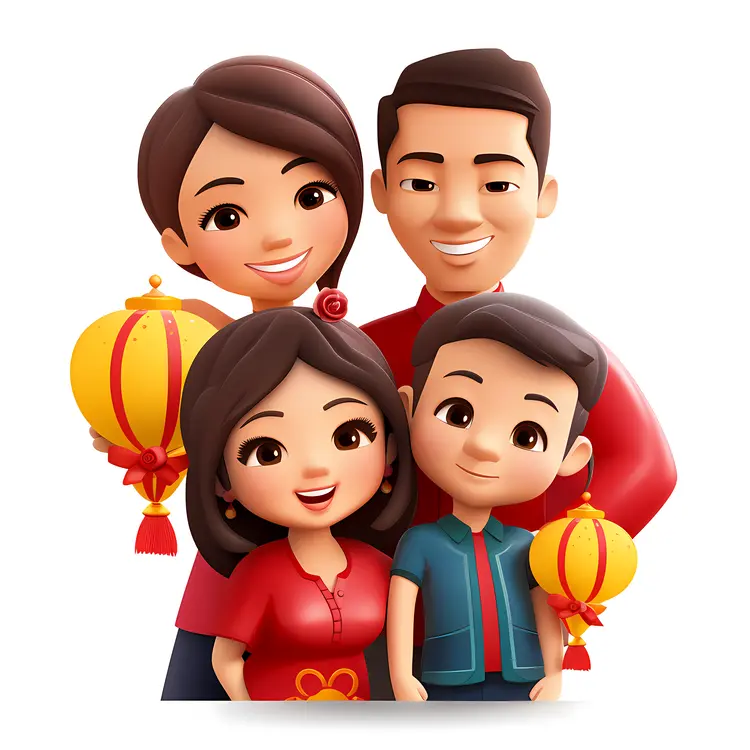 Happy Family Celebrating Chinese New Year