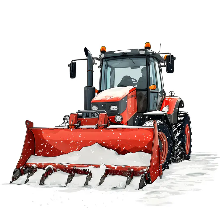 Red Snow Plow on Snowy Road