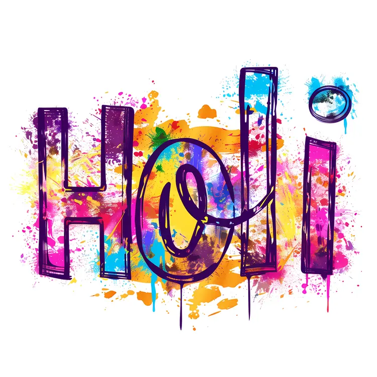 Holi Text with Colorful Paint Splashes