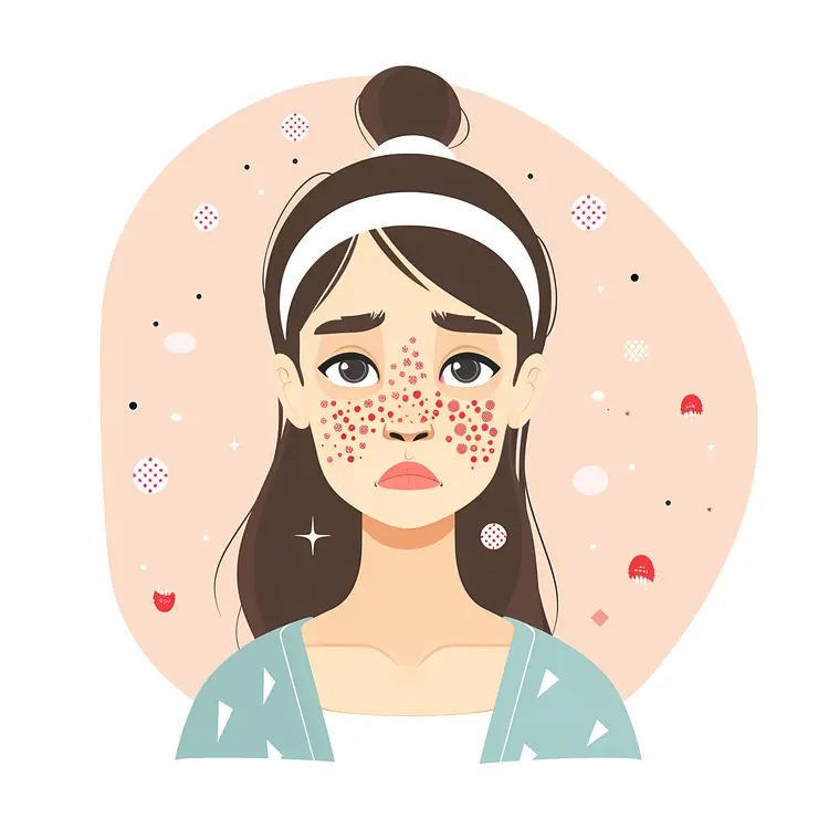 Illustration of Woman with Acne and Pimples