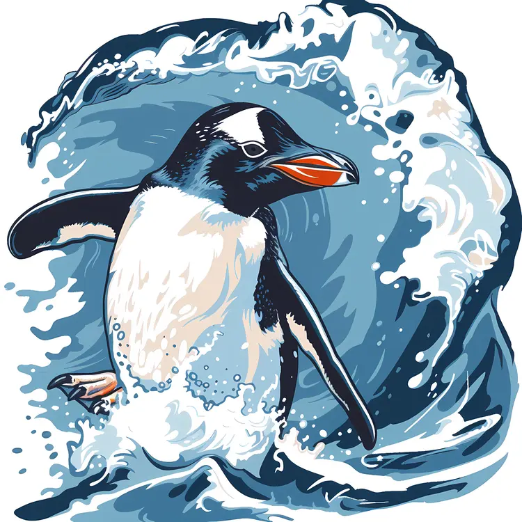 Penguin Surfing on a Wave
