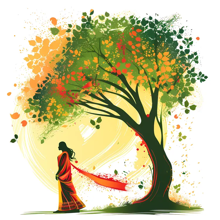Artistic Illustration of Woman and Tree