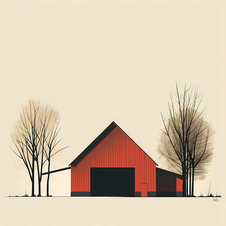 Red Barn with Trees