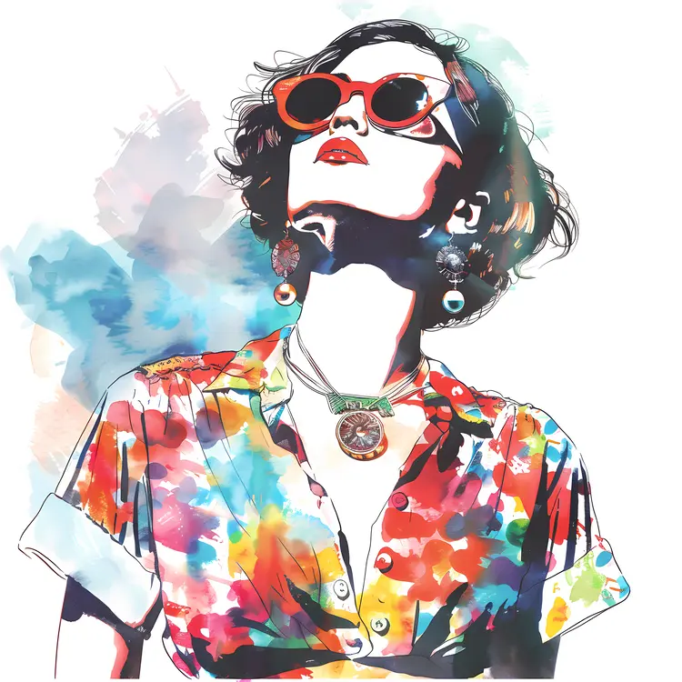 Vibrant Woman in Colorful Dress and Sunglasses