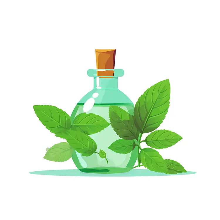 Green Bottle with Mint Leaves Illustration