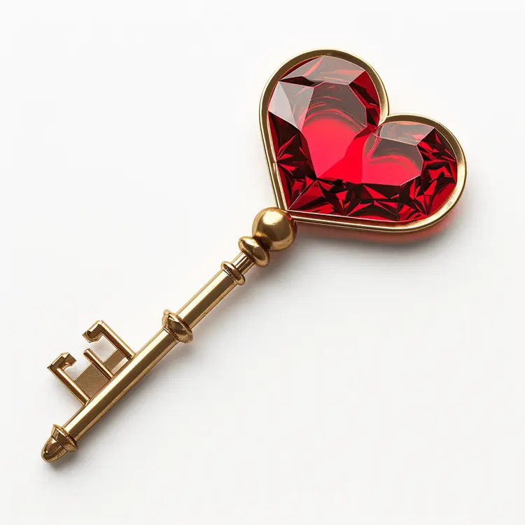 Gemstone Heart-shaped Key with Red Heart