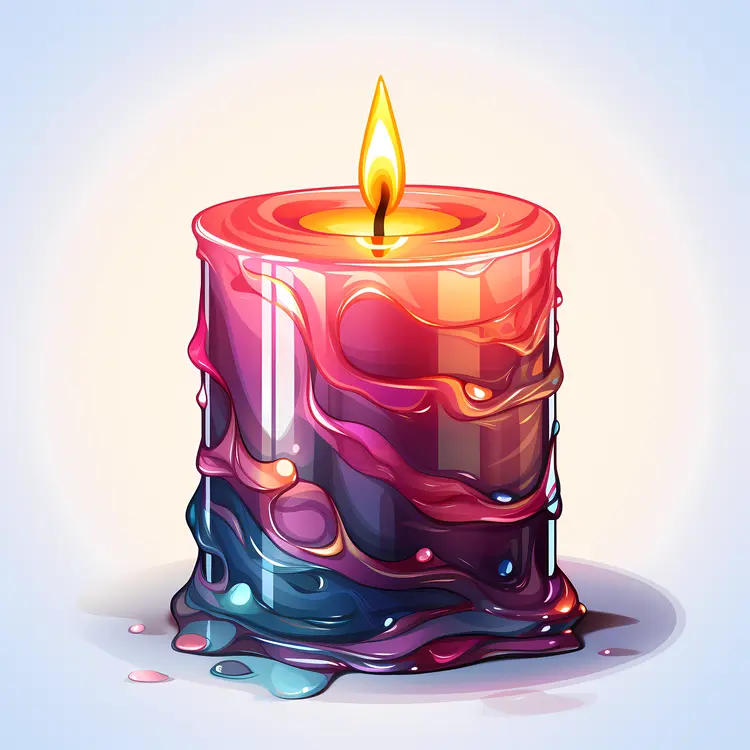 Single Colorful Candle with Melting Wax