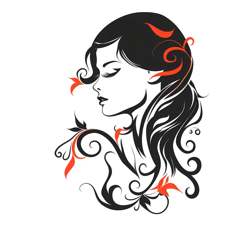 Stylized Woman with Floral Design