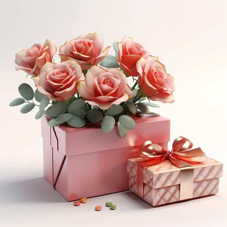 Beautiful Roses in a Gift Box for Valentine's Day