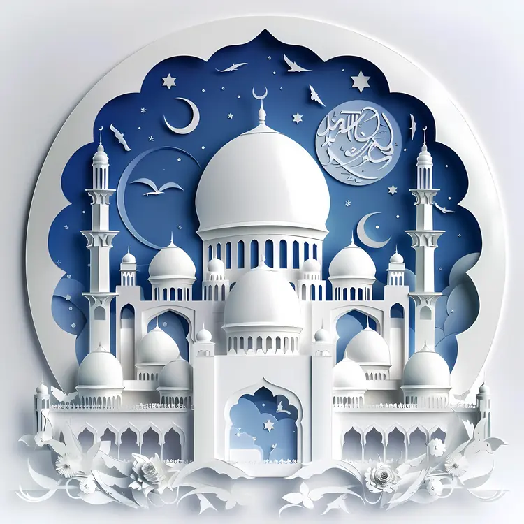 Blue Mosque with Crescent Moon and Stars