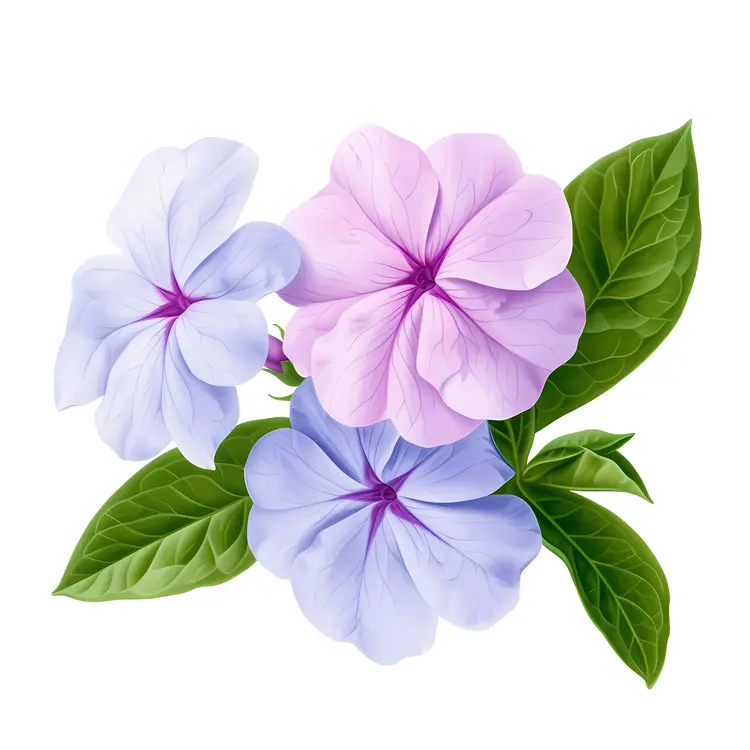 Purple and Pink Flowers with Green Leaves