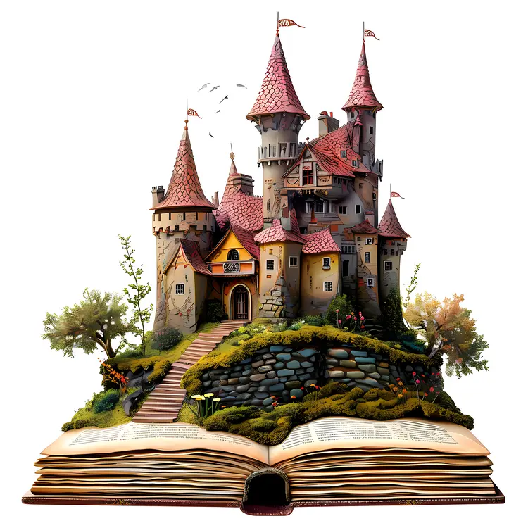 Castle on an Open Book with Stone Path