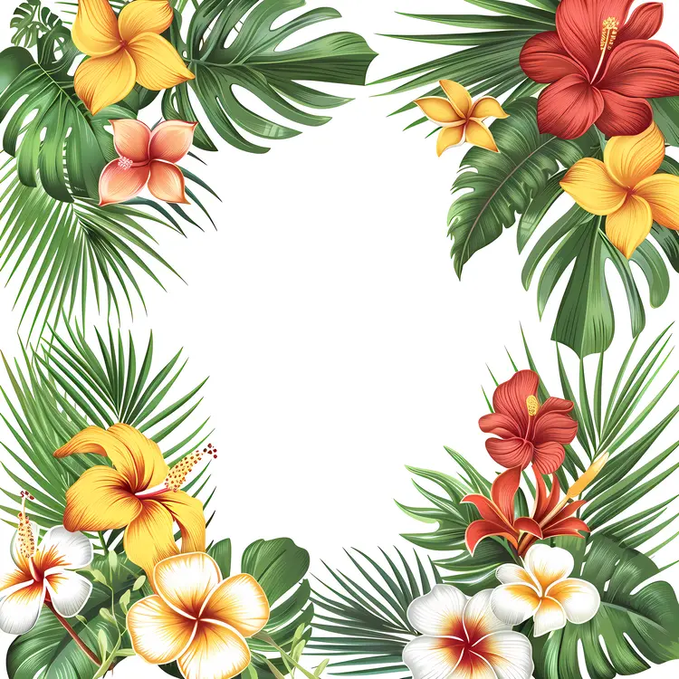 Tropical Floral Frame with Hibiscus Flowers