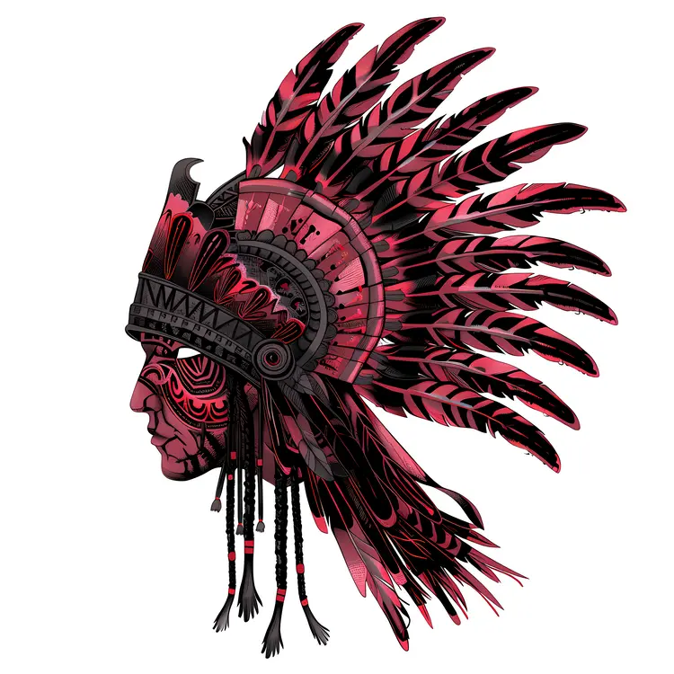 Illustrated Pink Feather Headdress with Black Accents