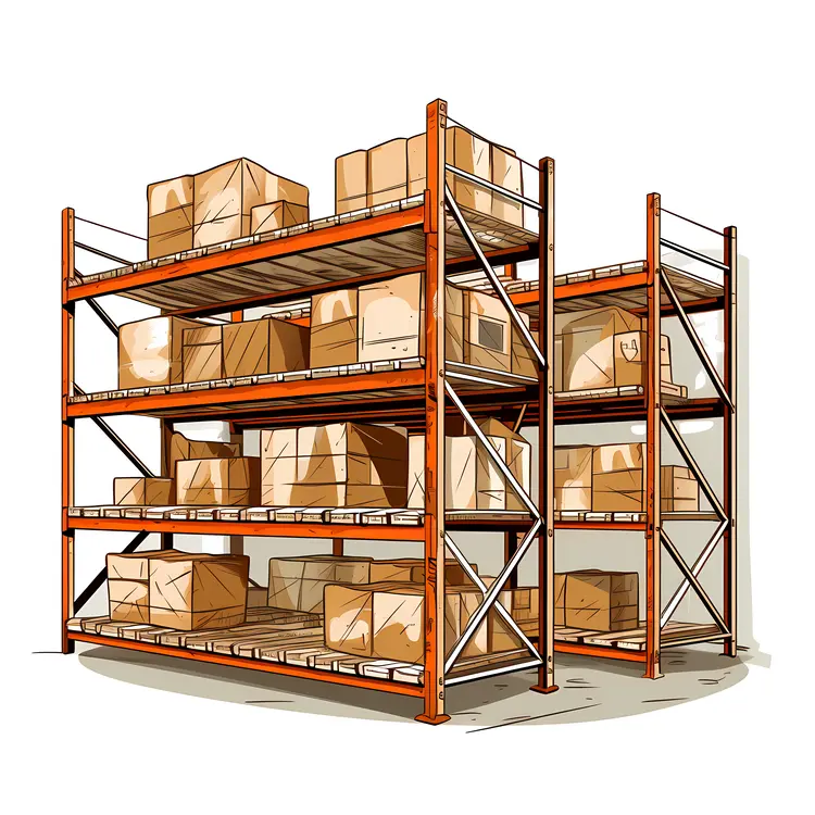 Industrial Warehouse Shelves with Boxes