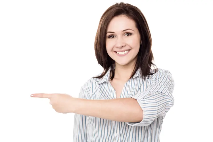 Smiling Woman Pointing to the Side