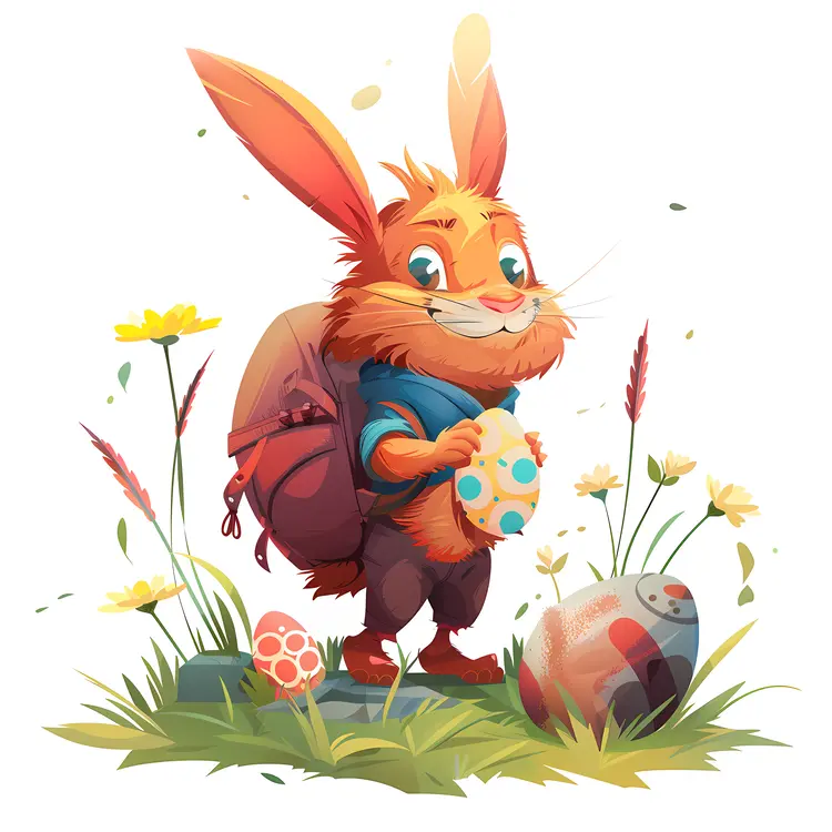 Adorable Bunny with Easter Eggs