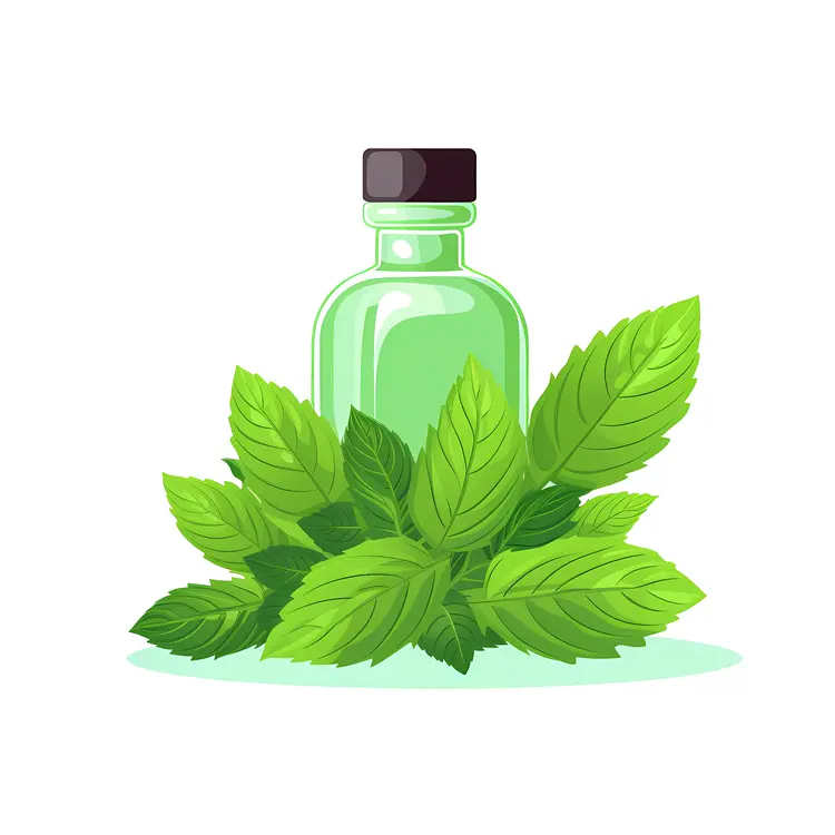 Green Bottle with Mint Leaves Illustration