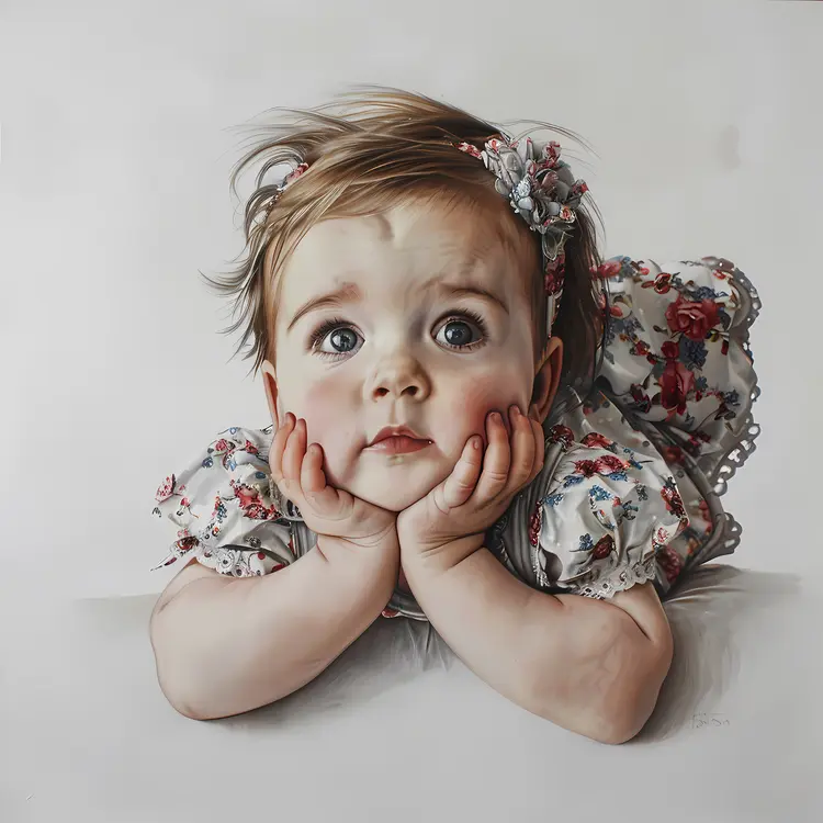Baby with Floral Dress and Big Eyes